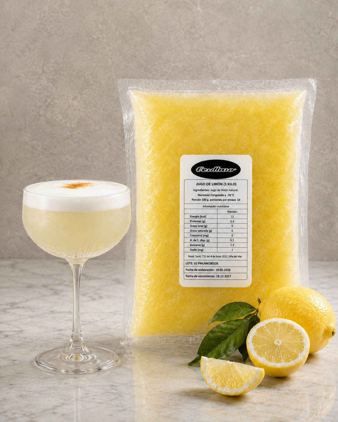 Bolsa de 1 kg de jugo de limón congelado Fruttaio